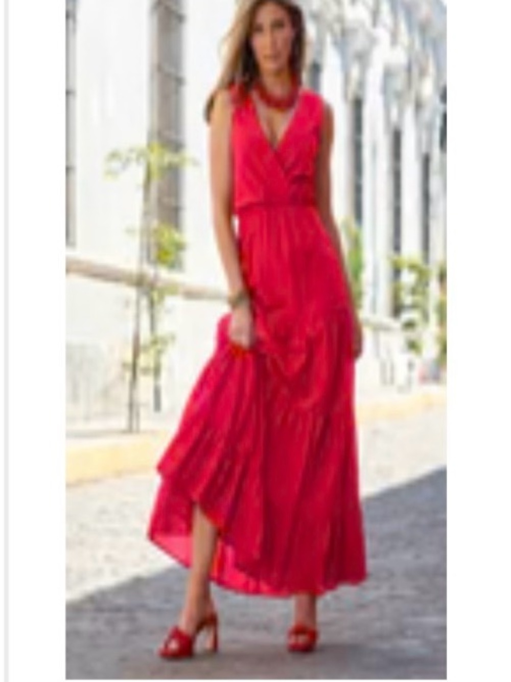 Boston Proper Bright Red Wrap-Style High-Low Maxi Dress